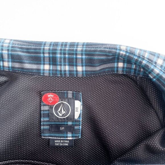 Volcom Mens Long Sleeve Shirt Shacket Plaid Chest Pockets Casual Blue Small - Picture 3 of 8